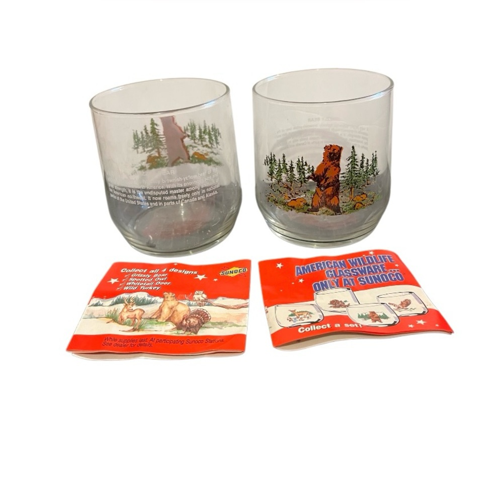 Vintage Sunco American Wildlife Bear Glasses. Set of 2.